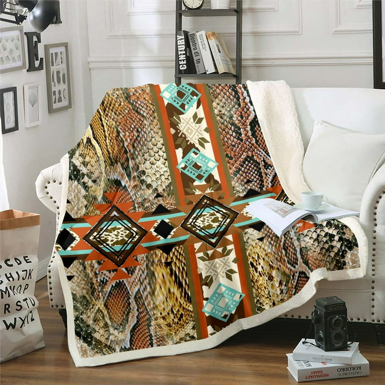 Snake Throw Blanket Earth Yellow Snake Hide Fleece Blanket Exotic Arrow Aztec Blanket 40