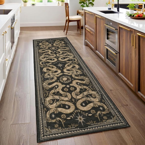 Snake Washable Runners for Hallways 2x6 Runner Rug for Kitchen Non Slip with Rubber Back Forest Soft Low-Pile Stain Resistant Thin Carpet for Bedroom Bedroom Laundry Room Dark Grey