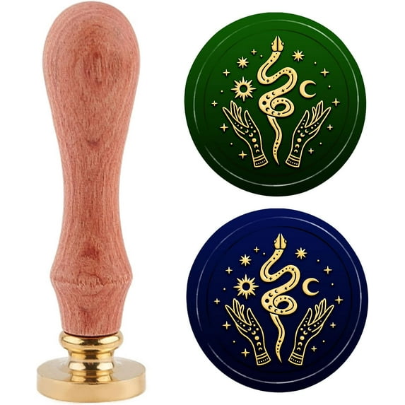 Snake Wax Seal Stamp, Vintage Sealing Stamp Hand Shape Stamp Brass Stamp Head with Wood Handle for Christmas Party Wedding Invitation Card Gift Wrap Envelopes Decor