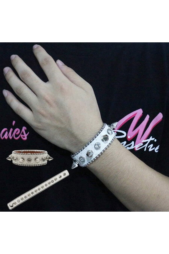 Snake White Rhinestone Studded Spike Punk Bangle Bracelet