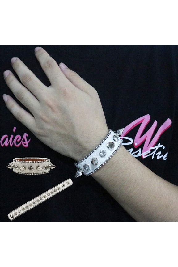 Snake White Studded Spike Punk Bangle Bracelet With Rhinestones And Metal