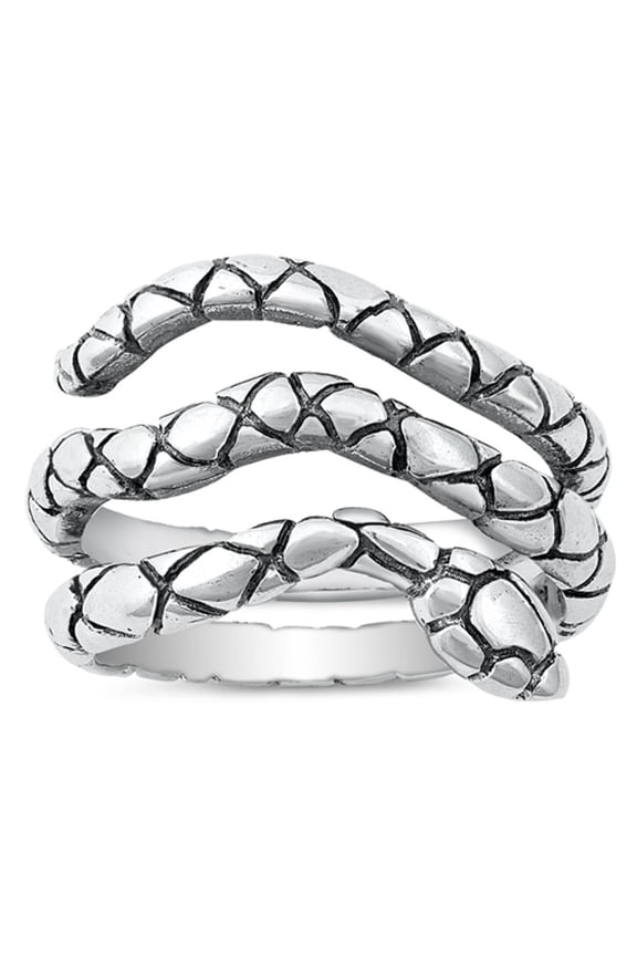 Snake Wide Coil Animal Head Ring ( Sizes 6 7 8 9 10 ) New .925 Sterling Silver Band Rings (Size 7)