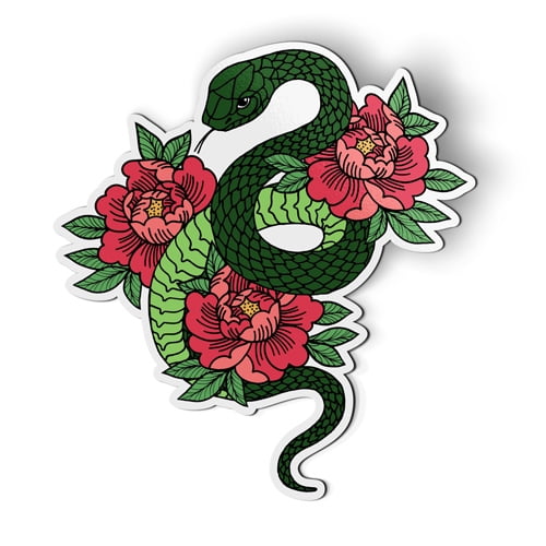 Snake With Roses - 5" Magnet for Car Locker Refrigerator