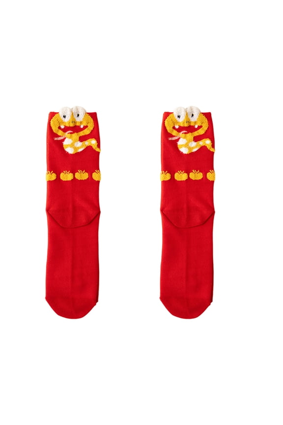 Snake Year Cotton Socks Symbolizing for Daily and Holiday Wear Chinese New Year Festival Middle Tube Socks Gift