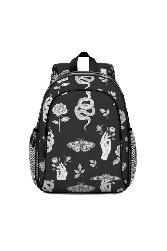 Snake and Hand Gothic Pattern Backpack for School, Cute School Bag with Adjustable Shoulder Straps and Padded Back, 15"x11.42"x5.5"