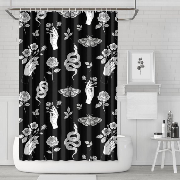 Snake and Hand Gothic Pattern Modern Waterproof Shower Curtain Set with 12 Hooks, Washable Decorative Bathroom Shower Curtain