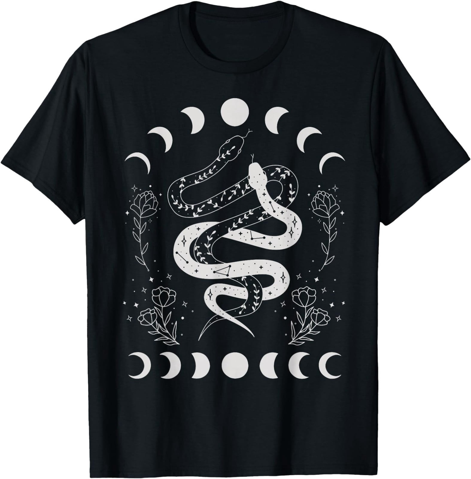Snake and Moon Phases Celestial Floral Witchy Halloween T-Shirt ...