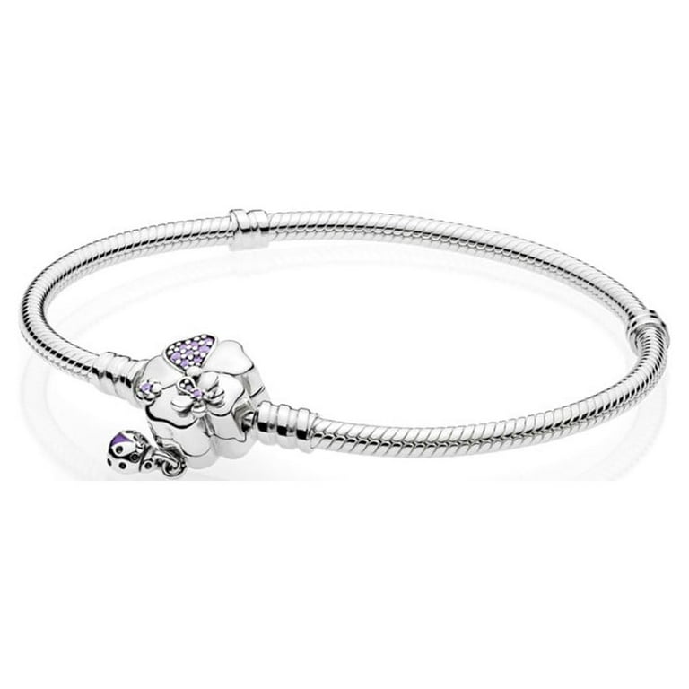 Snake chain bracelet in sterling silver w/flower and ladybug Bracelet 17 cm  597124NLC-17 