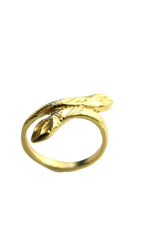 Snake w/Two head Ring 14k Solid Yellow Gold