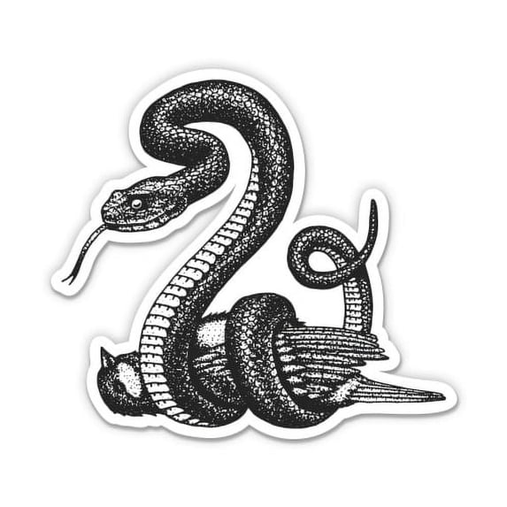 Snake with Prey Bird Vintage Illustration - 12" Vinyl Sticker Waterproof Decal