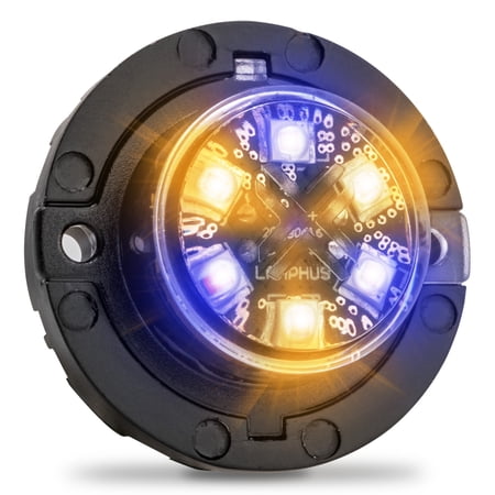 SnakeEye III AMBER BLUE LED Hideaway Strobe Light [SAE Class 1] [IP67 Waterproof] [72 Flash Modes] [Multi Units Sync-able] [Steady Override] Emergency Strobe Lights For Volunteer Firefighter