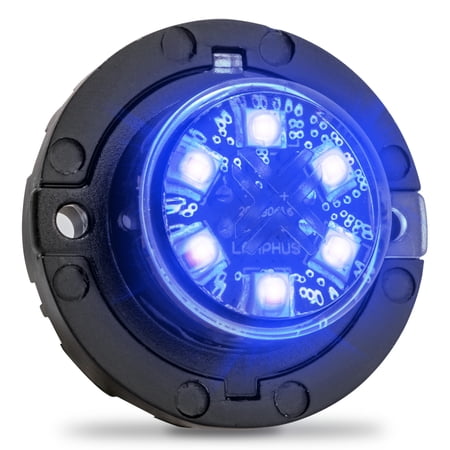 SnakeEye III BLUE LED Hideaway Strobe Light [SAE Class 1] [IP67 Waterproof] [72 Flash Modes] [Multi Units Sync-able] [Steady Override] Blue Emergency Grille Lights For Volunteer Firefighter