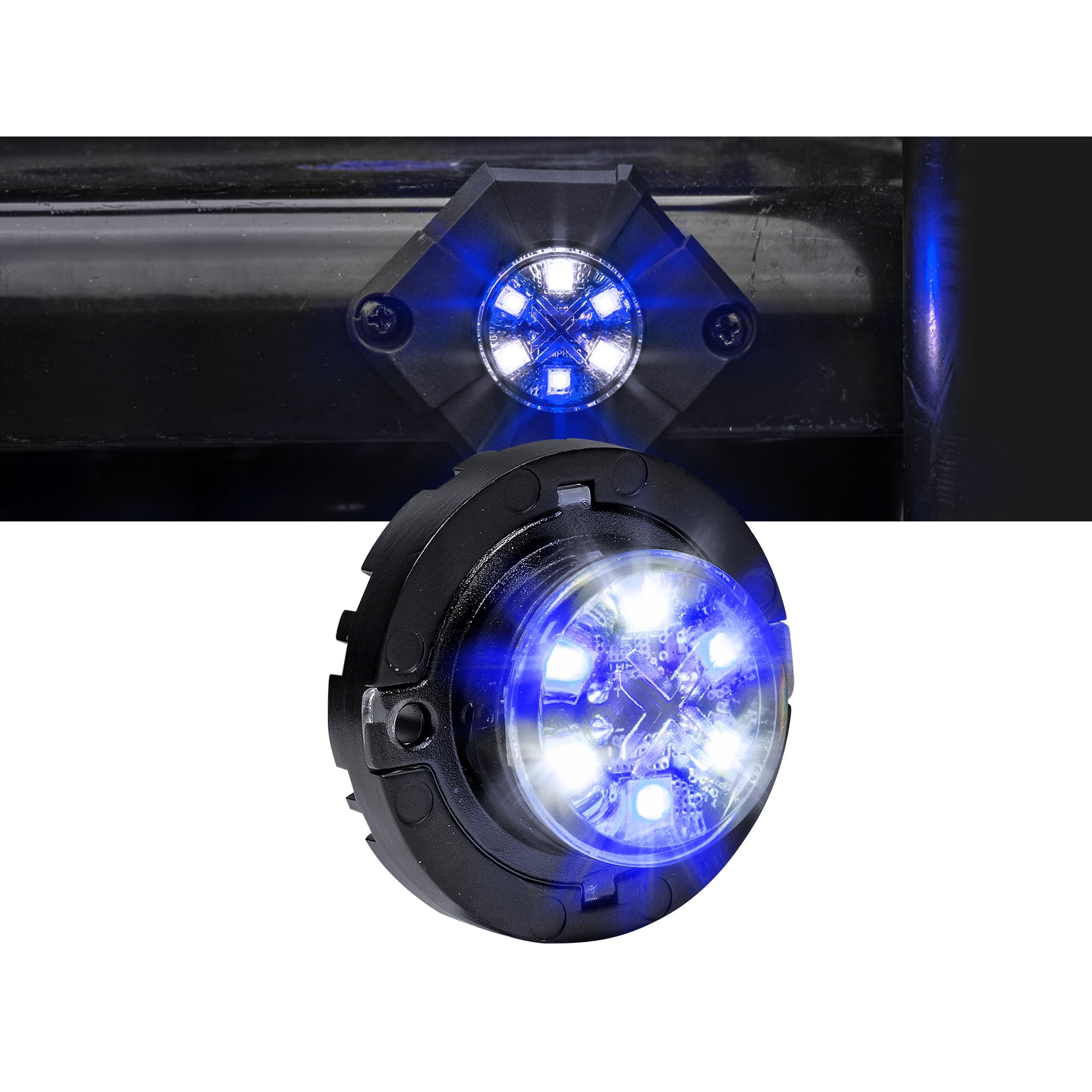 SnakeEye III AMBER BLUE LED Hideaway Strobe Light [SAE Class 1] [IP67  Waterproof] [72 Flash Modes] [Multi Units Sync-able] [Steady Override]  Emergency Strobe Lights For Volunteer Firefighter 