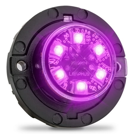 SnakeEye III PURPLE LED Hideaway Strobe Light [SAE Class 1] [IP67 Waterproof] [72 Flash Modes] [Multi Units Sync-able] [Steady Override] Purple Emergency Strobe Lights For Funeral Service