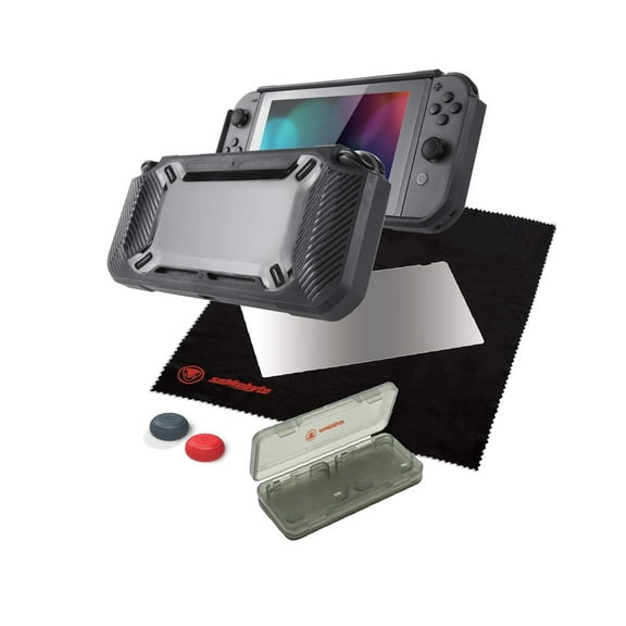 Snakebyte Tough Kit - Accessory Set Including Rubber Hard Case H9 Glass Protector Cleaning Cloth Thumb Grips Game Hard Case for Nintendo Switch