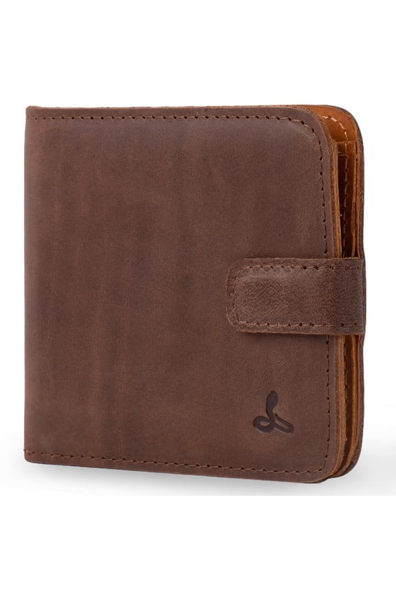 Mens Wallet - Bilfold Genuine Nubuck Leather Card Holder Wallet for Men Slim Minimalist - Handmade in Europe Vintage Style - With Side Clasp in Brown Y101