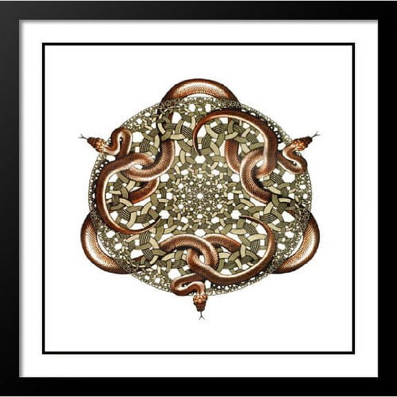 Snakes 25x25 Framed and Double Matted Art Print by M.C. Escher