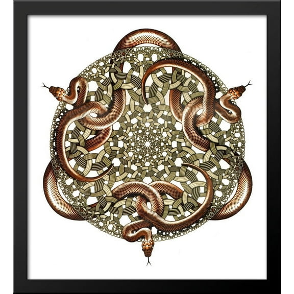 Snakes 28x30 Large Black Wood Framed Print Art by M.C. Escher