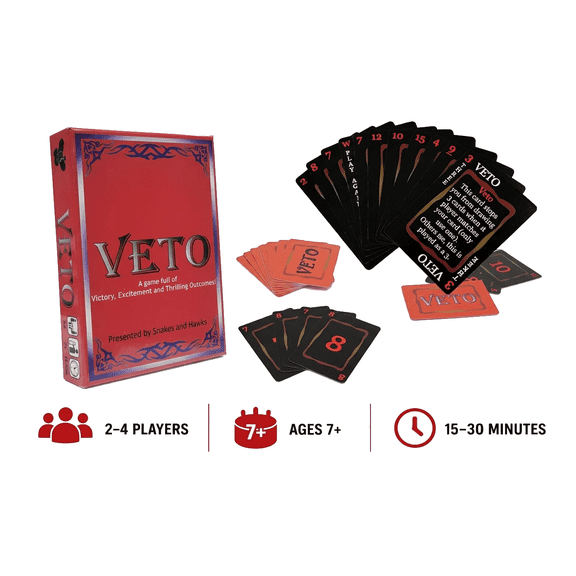 VETO, Easy to Learn Family Card Game for Kids and Adults, 2-4 Players