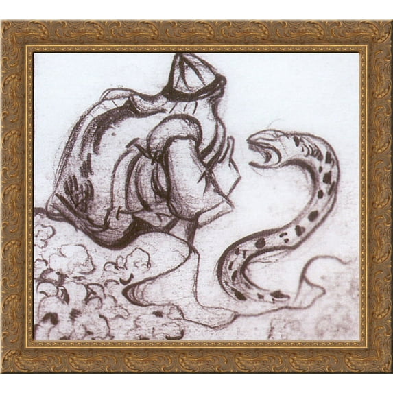 Snakes facing (Whisperer a serpent) 24x20 Gold Ornate Wood Framed Canvas Art by Nicholas Roerich