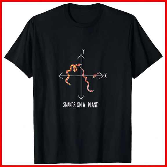 Snakes on a Plane Math Pun Geometry Vector Grid Graphic Unisex T-Shirt, up to size 5XL