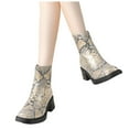 thumbnail image 1 of Snakeskin Chelsea Dress Boots for Women Fashion Casual Leather Square Toe Chunky Mid Heel Short Ankle Booties, 1 of 8