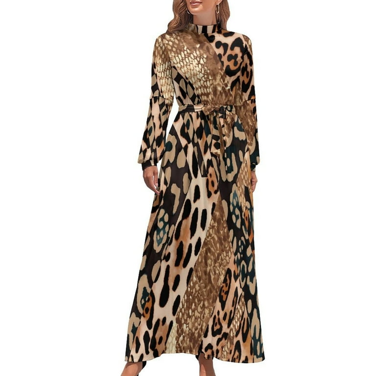 Snakeskin Dress Black and Red Python Korean Fashion Beach Dresses Female Long Sleeve High Neck Sexy Long Maxi Dress