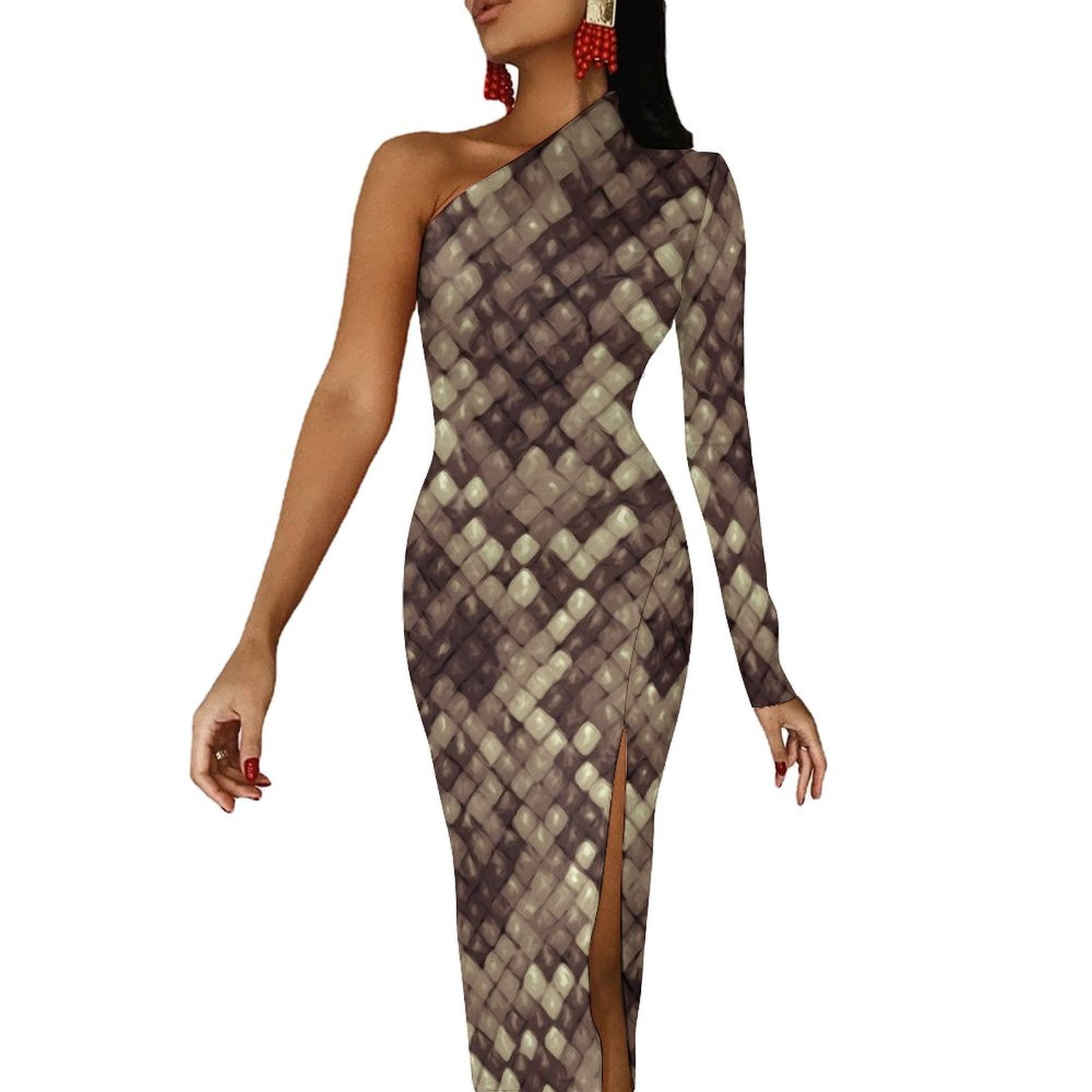 Snakeskin Maxi Dress Long Sleeve Cyan and Black Python Party Bodycon Dresses  Summer Dress Women Printed Clothes - Walmart.com