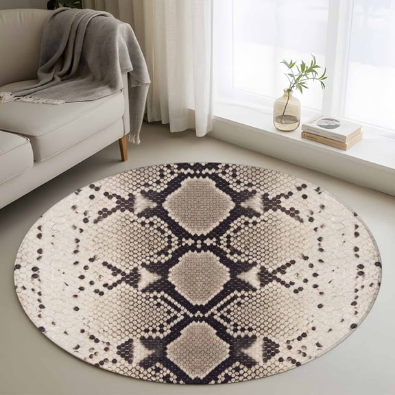 Snakeskin Print 3FT Round Area Rugs Boho Brown Beige Reptile Scales Animal Texture Soft Small Round Rug Non-Slip, Ultra-Thin Indoor Circle Carpet for Bedroom Entryway Kitchen Bathroom