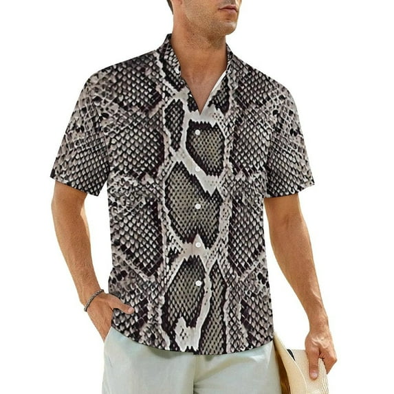 Snakeskin Print Beach Shirt Greys and Silvers Hawaii Casual Shirts Male Novelty Blouses Sh