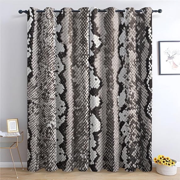 Snakeskin Print Blackout Thermal Curtains With Grommets, Exotic Wild Animal Texture Window Drapes for Bedroom Living Room, Luxurious Home Decor Panels 26"W x 45"L (Pack of 2)