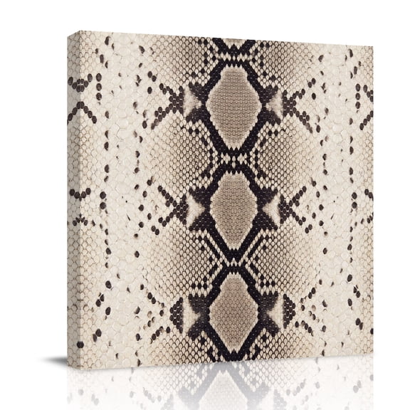 Snakeskin Print Canvas Wall Art for Living Room, Boho Brown Beige Reptile Scales Animal Texture Poster Print Painting for Bedroom Office Home Decoration Wall Pictures Prepare To Hang 8"x8"