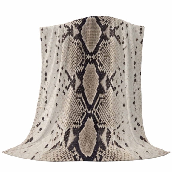 Snakeskin Print Fleece Throw Blanket Boho Brown Beige Reptile Scales Animal Texture Ultra Soft Fuzzy Cozy Flannel Throw Blanket for Couch Sofa Bed Car Travel, Ideal Gifts 40x50 Inches