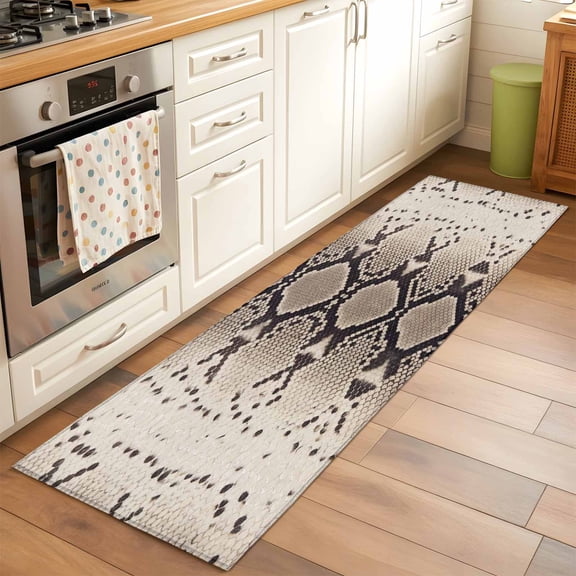 Snakeskin Print Hallway Washable Runner Rug 2x6 Boho Brown Beige Reptile Scales Animal Texture Kitchen Runner Mat with Non Slip Backing Low Pile Thin Floor Carpet for Indoor Bedroom Living Room