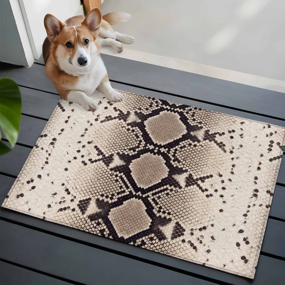 Snakeskin Print Washable Entry Rug 2x3 Boho Brown Beige Reptile Scales Animal Texture Low Pile Indoor Door Mat with Rubber Backing Thin Area Rug for for Entrance, Bedroom, Kitchen, Laundry, Bathroom