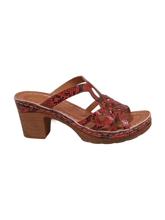 Snakeskin Printed Heels Slides for Women's Comfortable Straps Block Y2K Heeled Sandals Peep Toe Leather Wedges Sandal
