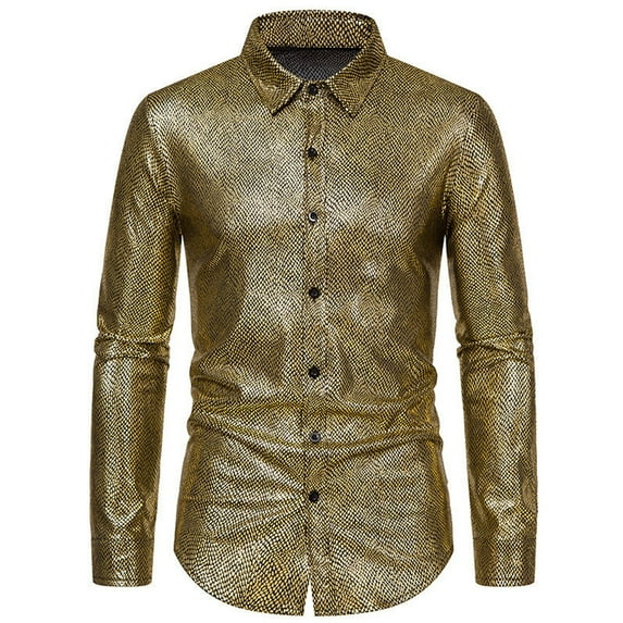 Snakeskin Stamping Men's Long Sleeve Shirt Stylish Glossy Stagewear Banquet Fashion Formal Casual Elegant Comfortable Slim Fit Mens Casual Crew Neck Basic Tees