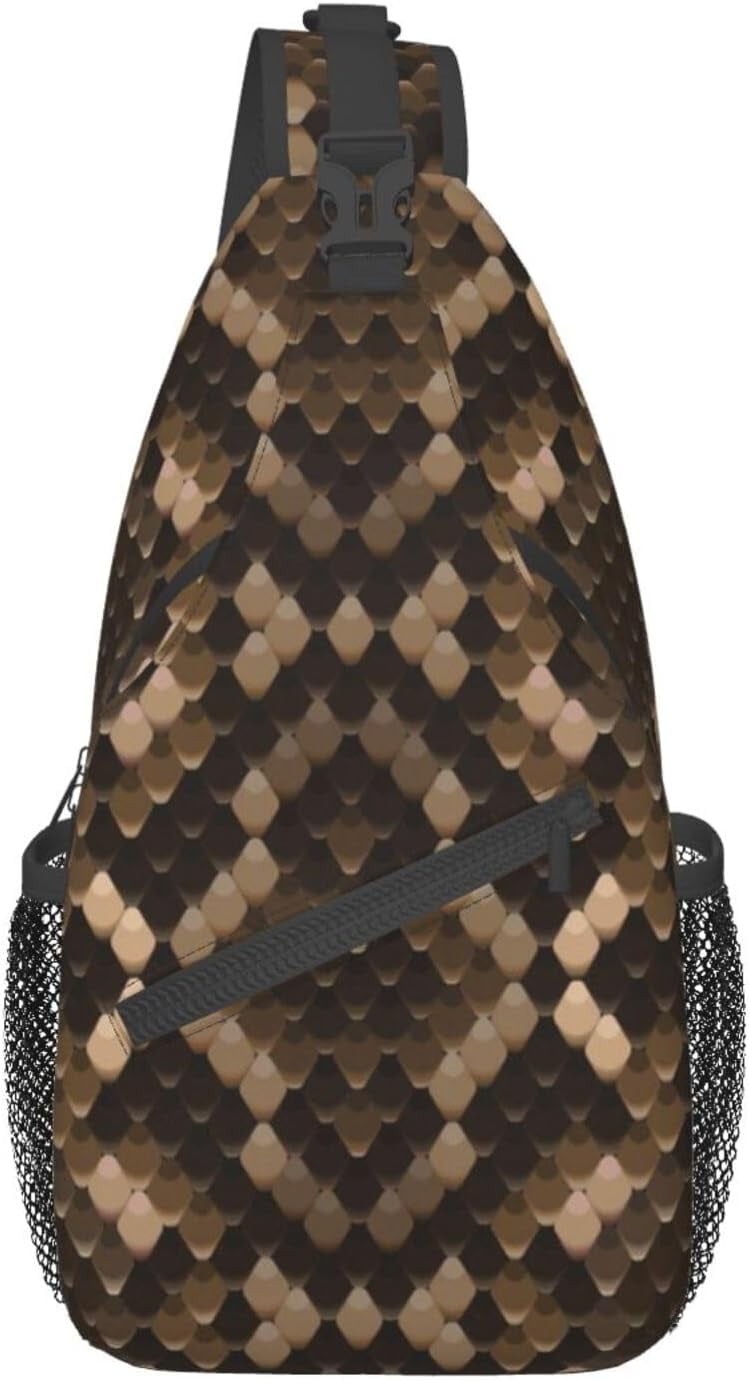 Snakeskin Stripe Pattern Sling Bag Crossbody Hiking Travel Chest Bags Backpack Shoulder Daypack for Women Men
