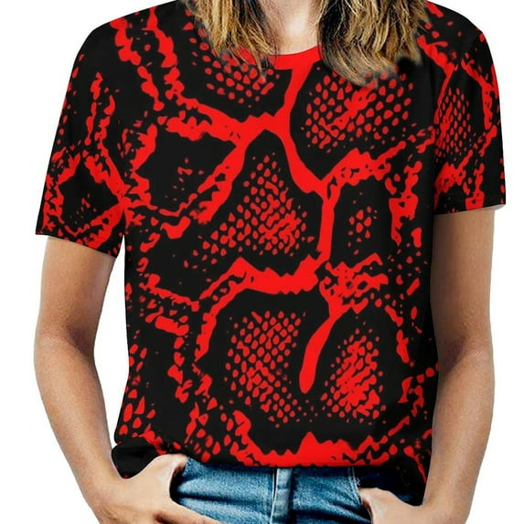 Snakeskin T Shirt O Neck Black and Red Python Overd T Shirts Short Sleeve Street Wear T-Shirt Female Beach Design Clothes
