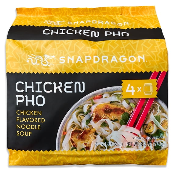 Snapdragon Chicken Pho Savory Vietnamese Instant Noodle Soup Broth with Gluten-Free Rice Noodles (2.1 oz, 4 Count), Shelf-Stable, Pack