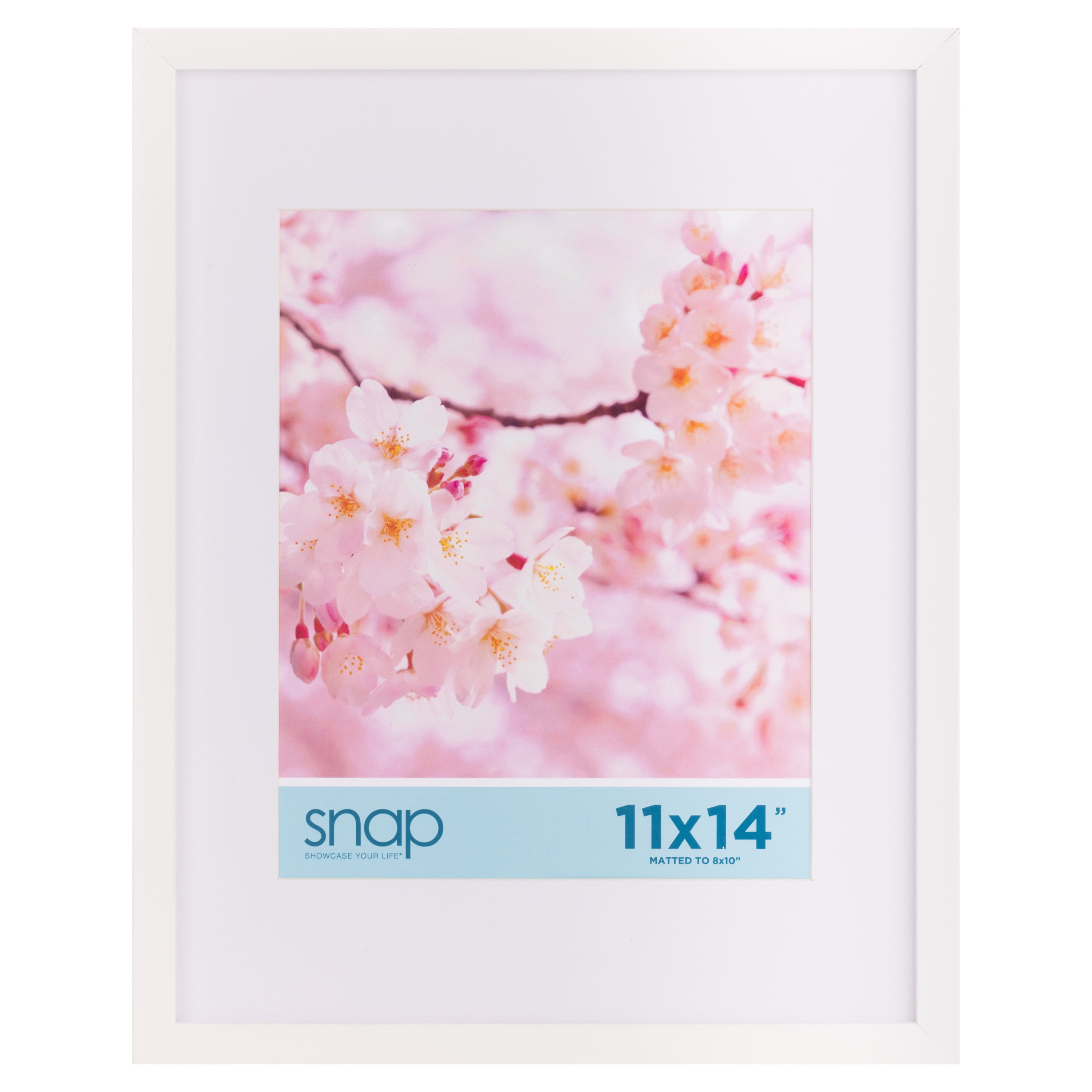 Snap 11"x14" White Wall Picture Frame - Single White Mat - Matted for 8"x10" Image - Rectangular White Poster Frame