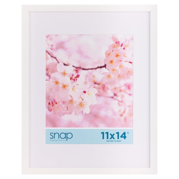 Snap 11"x14" White Wall Picture Frame - Single White Mat - Matted for 8"x10" Image - Rectangular White Poster Frame