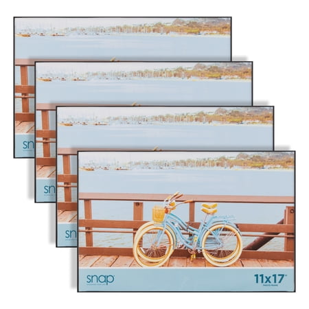 Snap 11x17 Picture Frame - Front Loading Wall Photo Frame Set of 4, Black