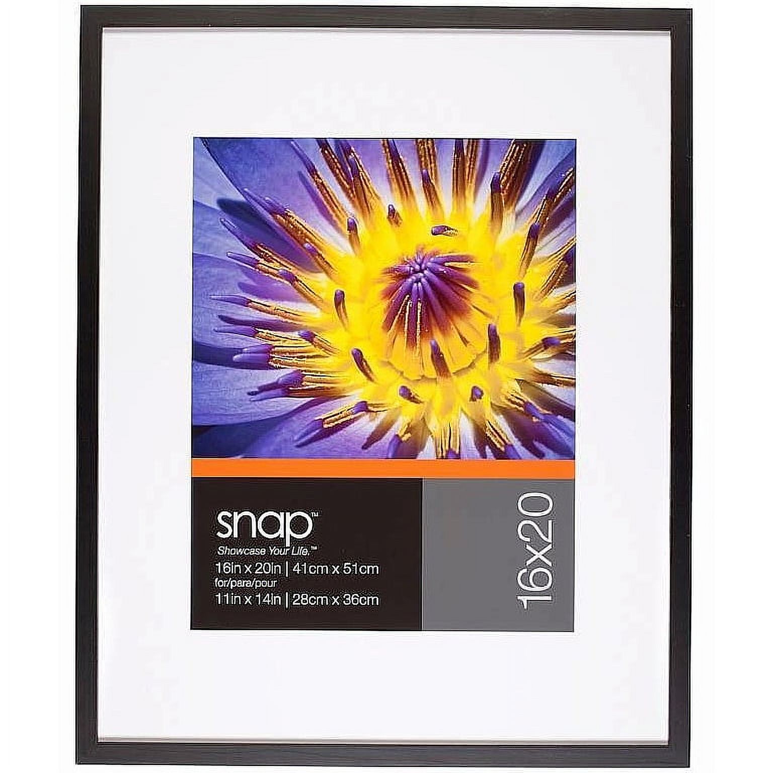 Snap 16x20 Black Wood Wall Frame with Single White Mat For 11x14 Image