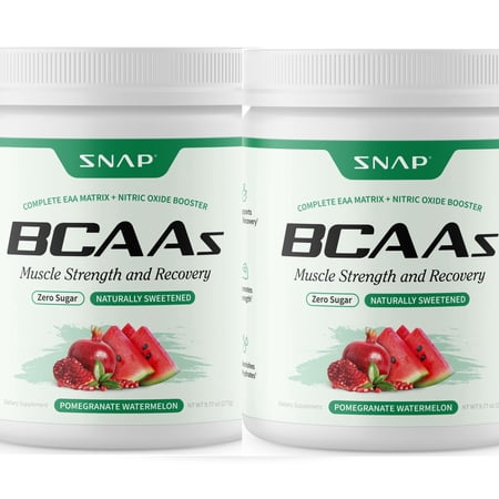 Snap BCAA Powder Essential Amino Energy - Muscle Growth, Performance & Recovery Pomegranate Watermelon - 2 Pack ( 60 Servings )