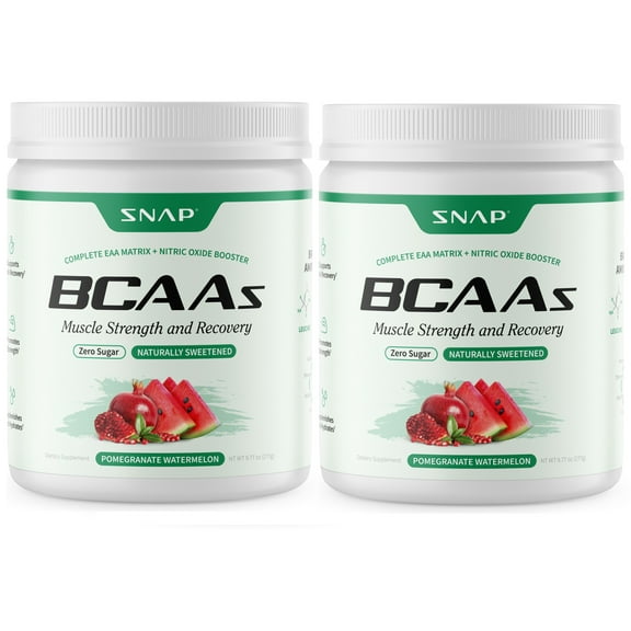 Snap BCAA Powder Essential Amino Energy - Muscle Growth, Performance & Recovery Pomegranate Watermelon - 2 Pack ( 60 Servings )