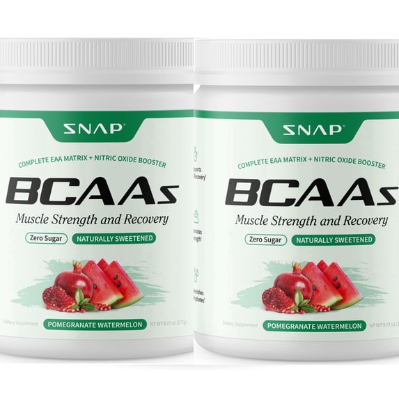 Snap BCAA Powder Essential Amino Energy - Muscle Growth, Performance & Recovery Pomegranate Watermelon - 2 Pack ( 60 Servings )