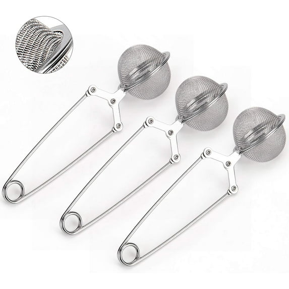 Snap Ball Tea Strainer, 3 Pcs Premium Stainless Steel Tea Infuser with Handle for Loose Leaf Tea Fine Mesh Tea Balls Filter Infusers
