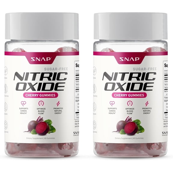 Snap Beet Root Nitric Oxide Gummies, Sugar-Free Energy & Blood Flow Support, Heart Health & Circulation, Antioxidant Superfood, 60 Count (2 Pack) Cherry