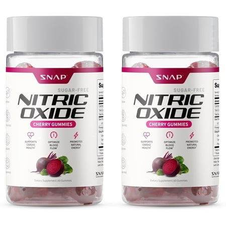 Snap Beet Root Nitric Oxide Gummies, Sugar-Free Energy & Blood Flow Support, Heart Health & Circulation, Antioxidant Superfood, 60 Count (2 Pack) Cherry